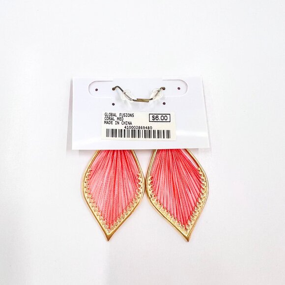 NWT – Charming Charlie – Coral Woven Thread Teardrop Gold Tone 2.75” Earrings - Picture 8 of 8